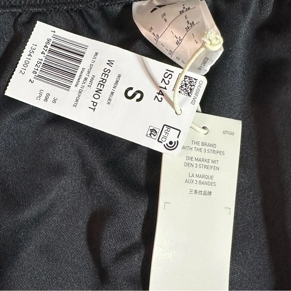 adidas Black Track Pants White Stripes Sz S NWT Sereno Joggers Zip Pockets logo - Picture 10 of 12
